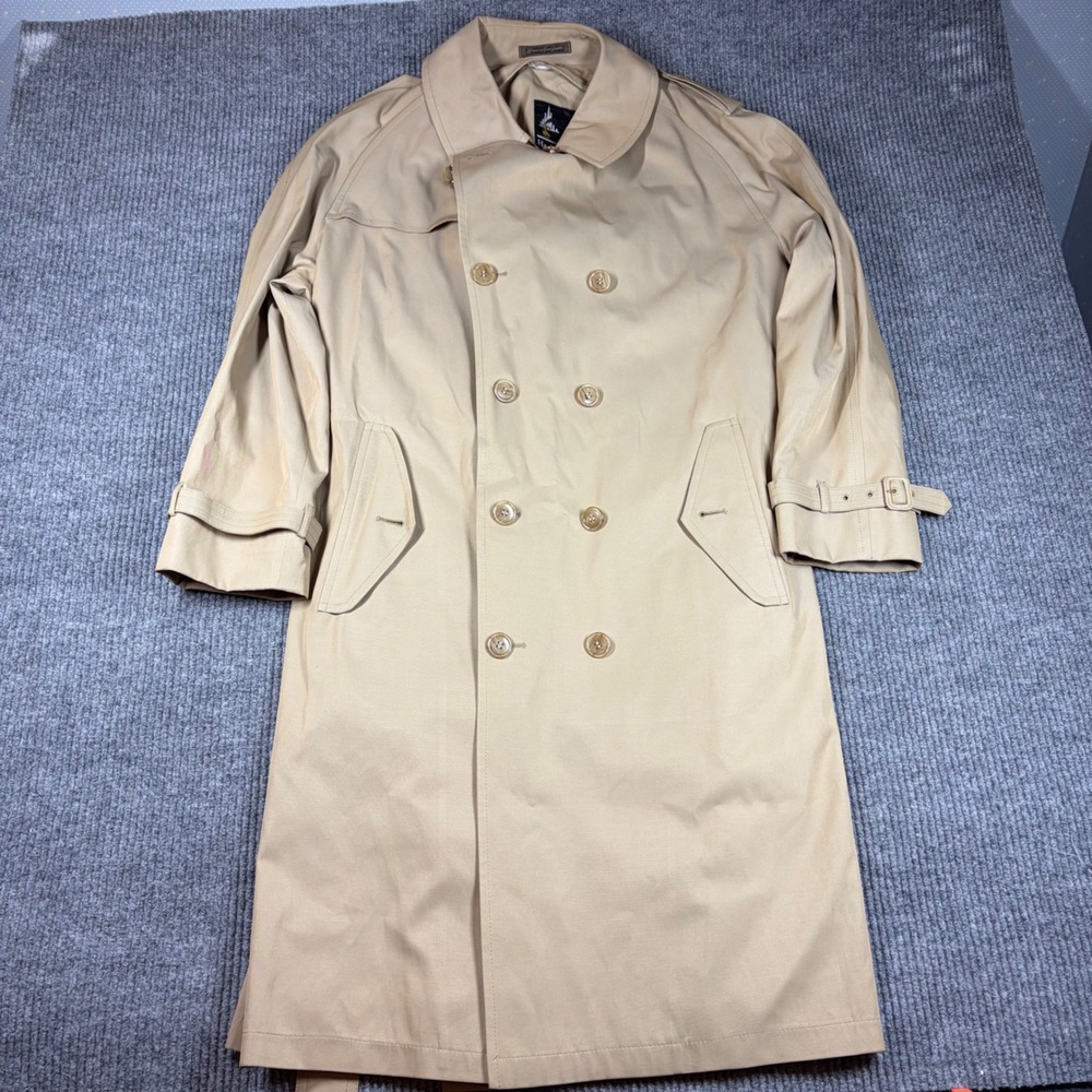 Harbor Master‎ Coat Mens XL Beige Double Breasted Trench Belted Made in USA Tan